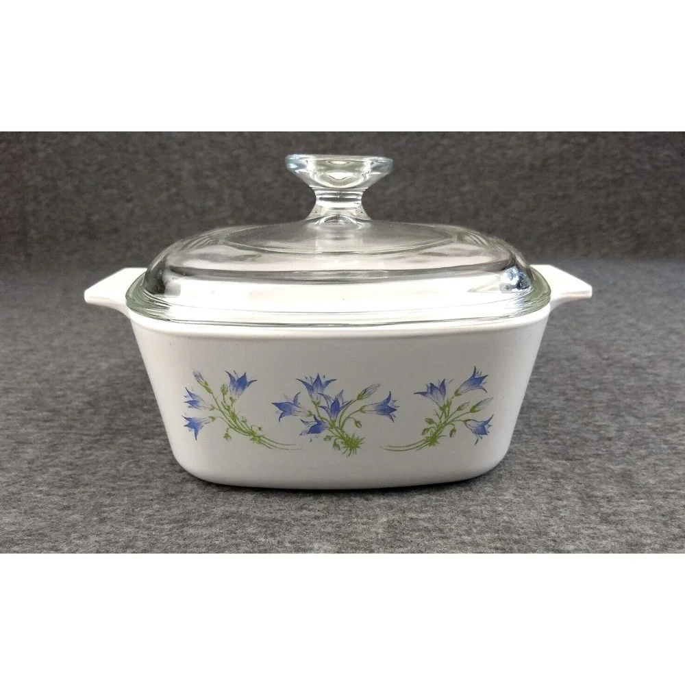 Corning Ware Blue Dusk Floral Casserole Dish A-1.5L Tab Handle Pyrex Lid Vtg USA